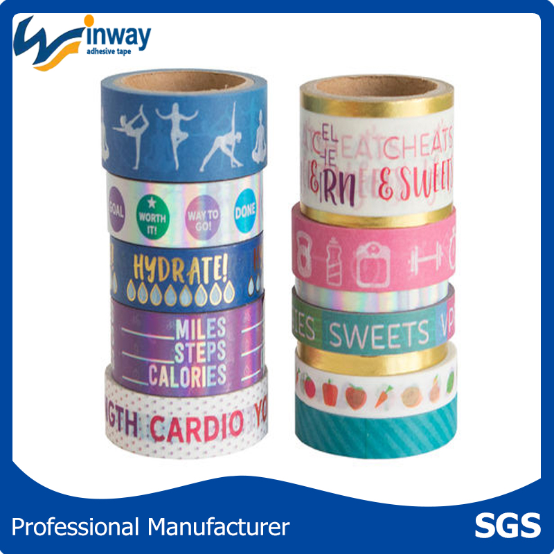Custom Printed Fashion Multi Colorful Decoration Gold Foil Stationery Label Washi Masking Tape